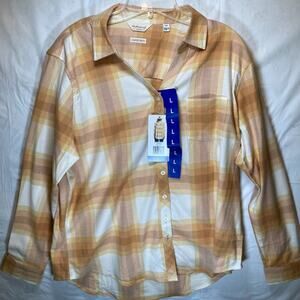 Weatherproof Vintage Women's Comfort Stretch Flannel Shirt, Yellow, Large